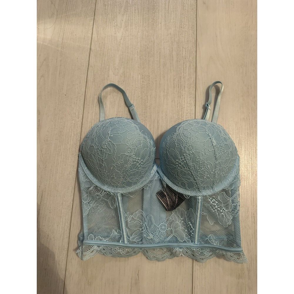 NWOT Victoria's Secret Very Sexy Longline Miraculous Push-up Bra 34C Blue Lace‎